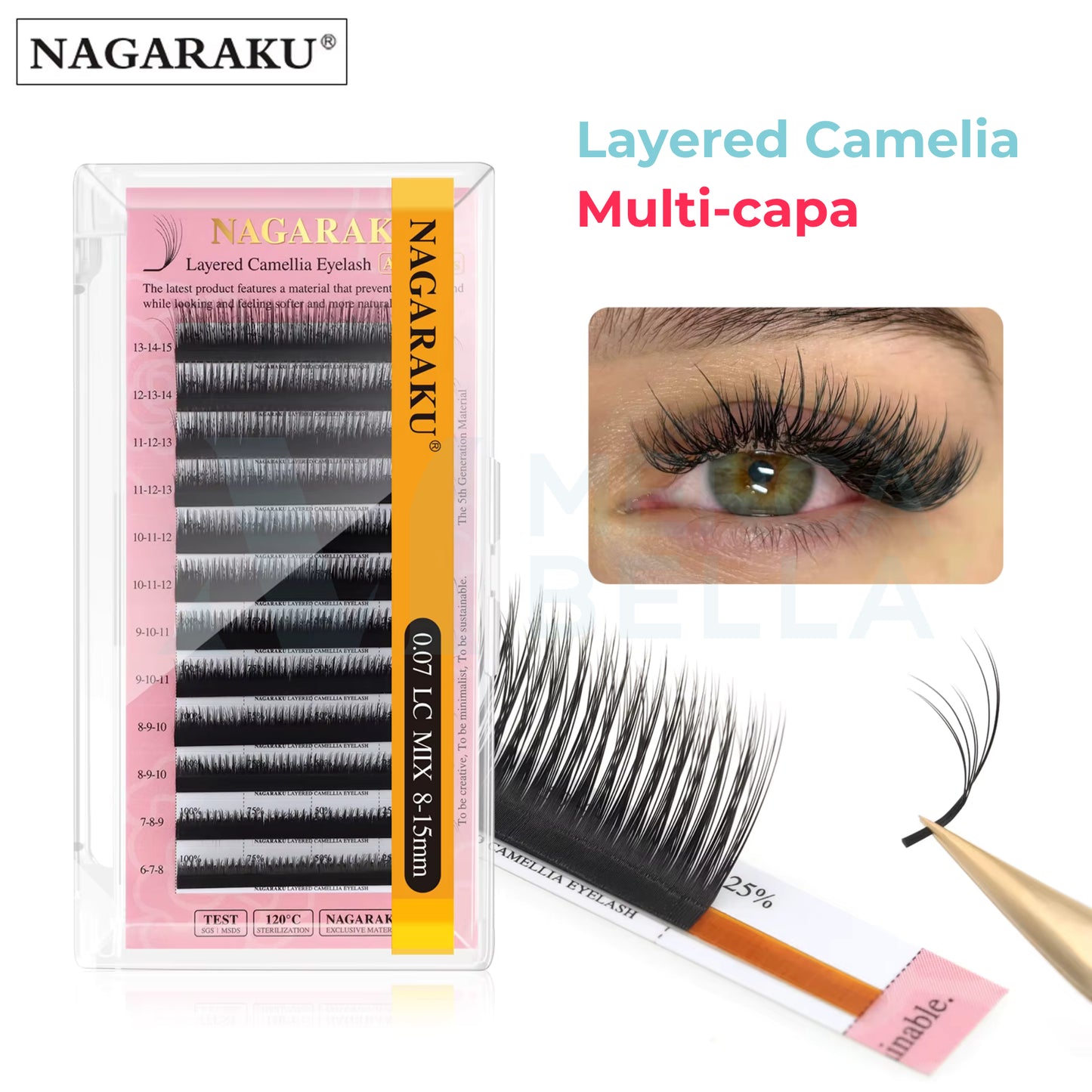 Pestañas Nagaraku Layered Camelia Multicapa Efecto Esponjoso