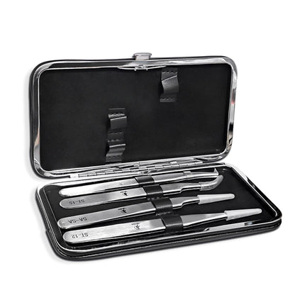 Estuche Negro con 4 Pinzas para Pestañas