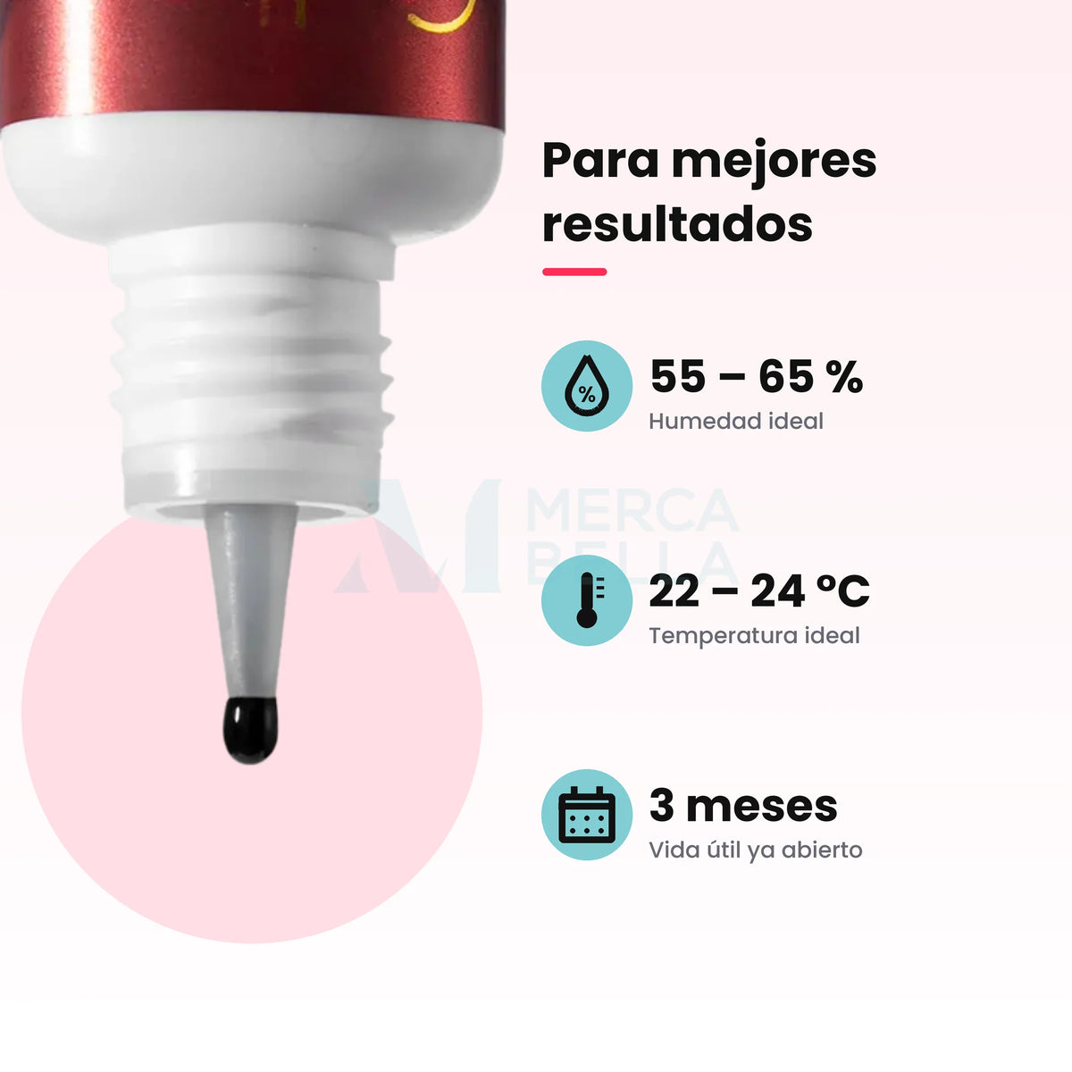 Condiciones ideales para el adhesivo Gollee Rojo: humedad de 55 a 65 % y temperatura de 22 a 24 °C
