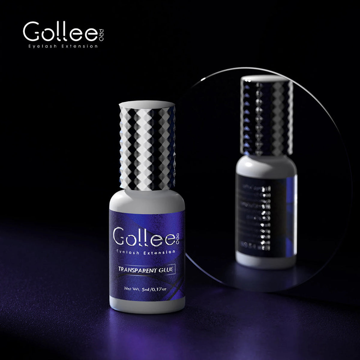 Adhesivo Gollee Transparente en fondo azul oscuro
