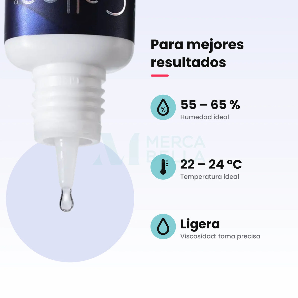 Condiciones ideales para el adhesivo Gollee Transparente: humedad de 55 a 65 % y temperatura de 22 a 24 °C