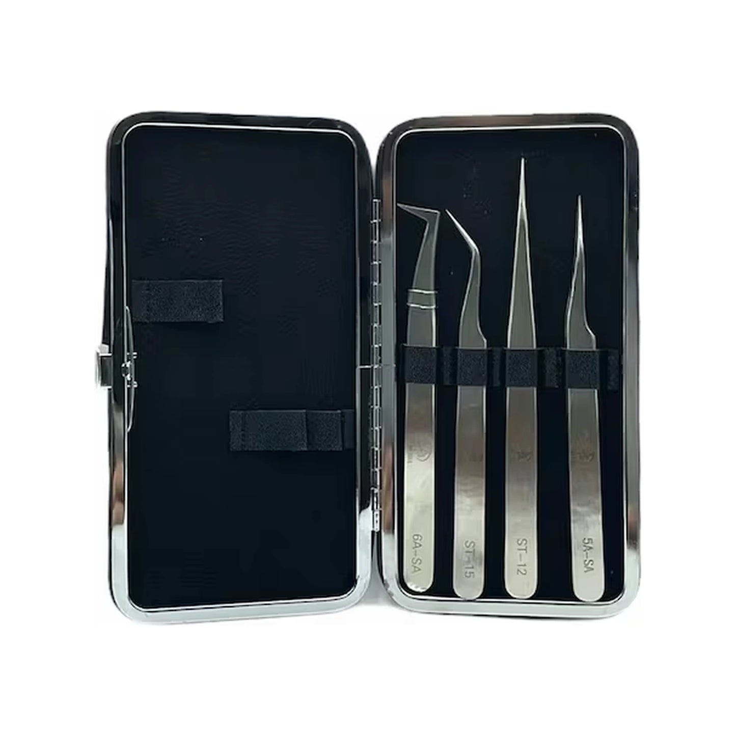 Estuche Negro con 4 Pinzas para Pestañas
